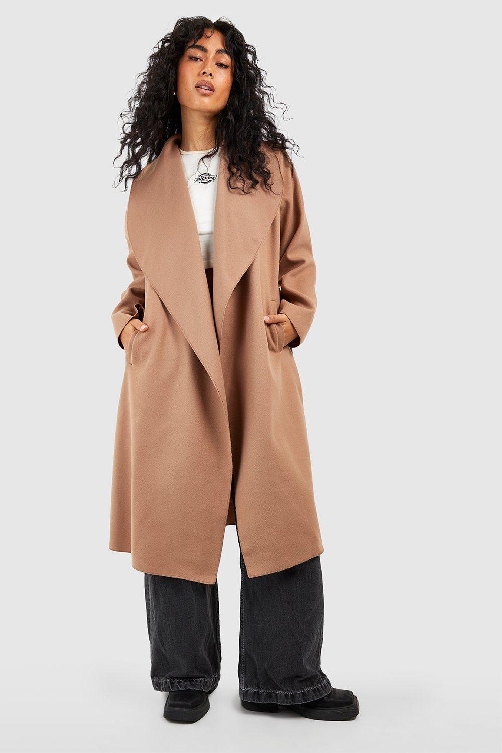 Boohoo belted shawl collar on sale coat