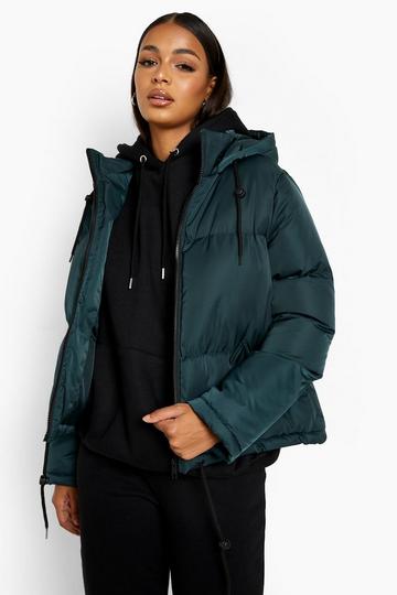 Teal Green Hooded Padded Jacket