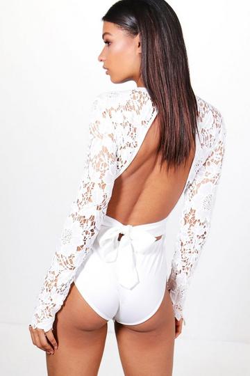 Lace Open Back Bodysuit white