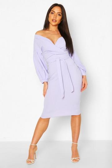 Off The Shoulder Wrap Midi Bodycon Dress lavender