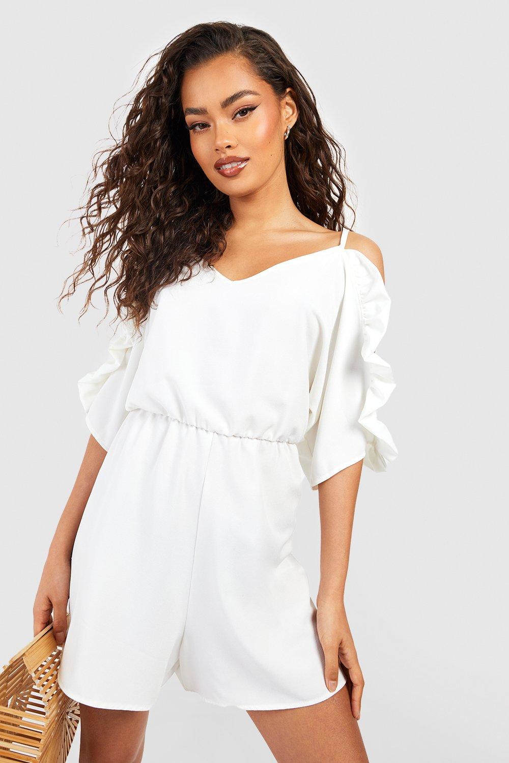 White cold shop shoulder romper