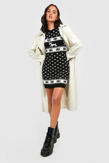 Reindeers And Snowflake Christmas Jumper Dress black