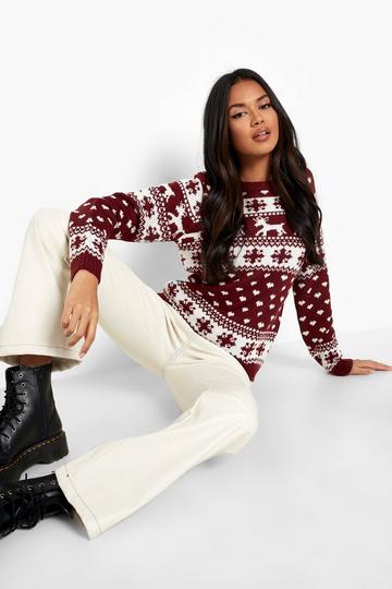 Reindeers And Snowflake Christmas Sweater wine