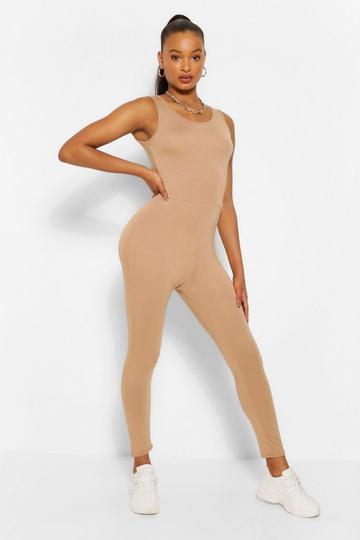 Petite Basic Square Neck Jersey Knit Unitard Jumpsuit