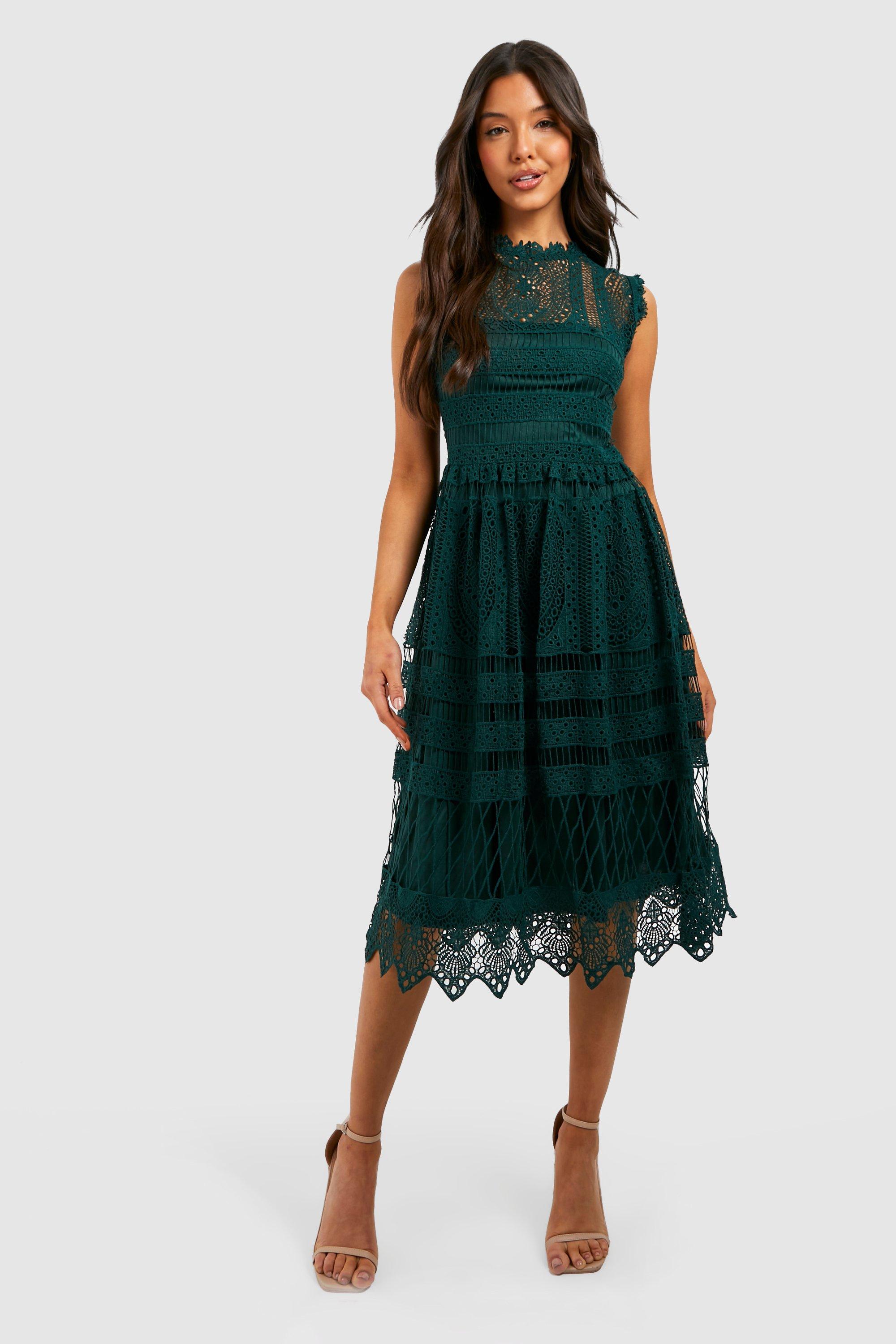 Emerald green clearance lace dress uk