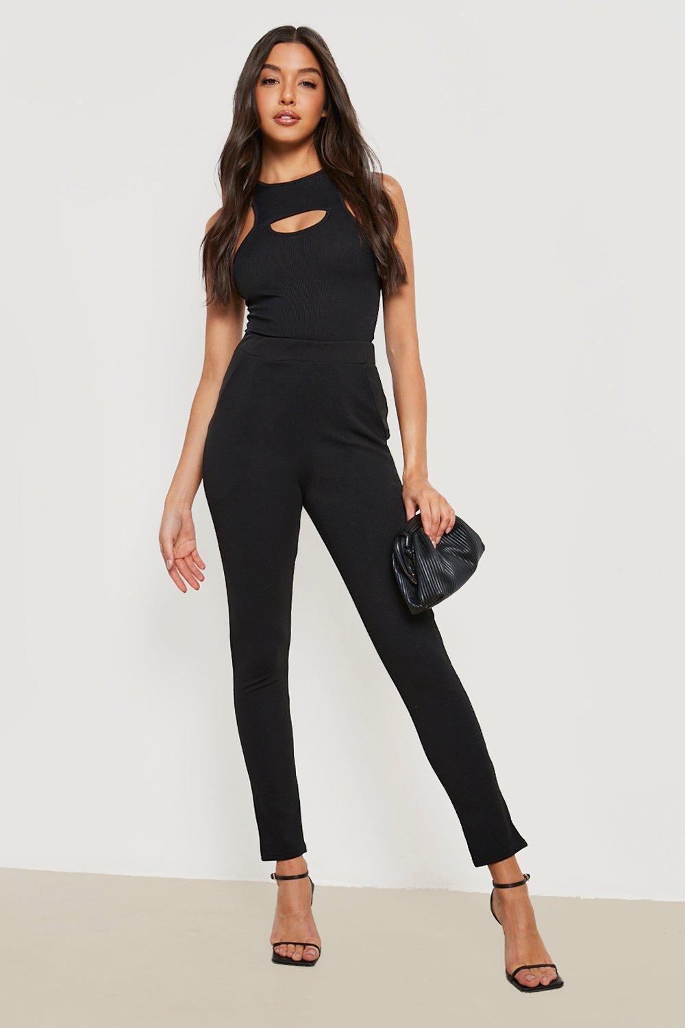 Black satin skinny trousers hot sale womens