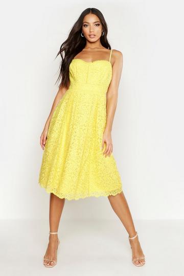 Yellow Boutique Embroidered Strappy Midi Skater Dress