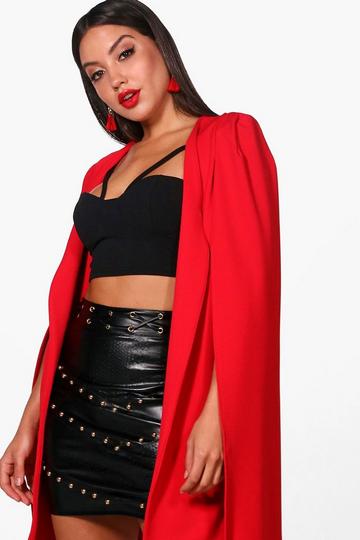 Red Longline Tailored Jersey Knit Crepe Cape