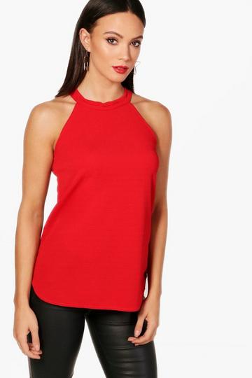 Red Tall High Neck Spaghetti Strap Top