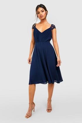 boohoo Plus Lace Off The Shoulder Midi Dress - Blue - Size 12