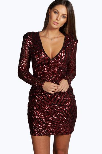 Red Boutique Sequin Paneled Bodycon Party Dress
