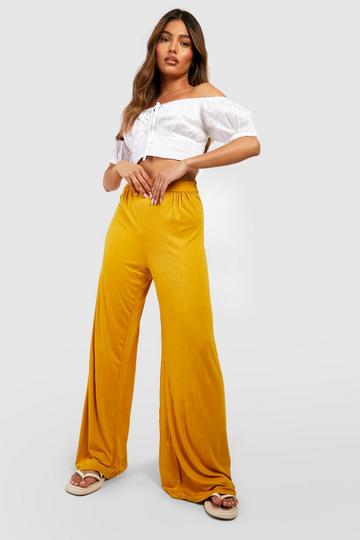 Women's Curve Yellow Casual Wide Trousersleggings