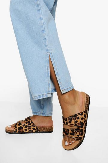 Double Buckle Footbed Slider leopard