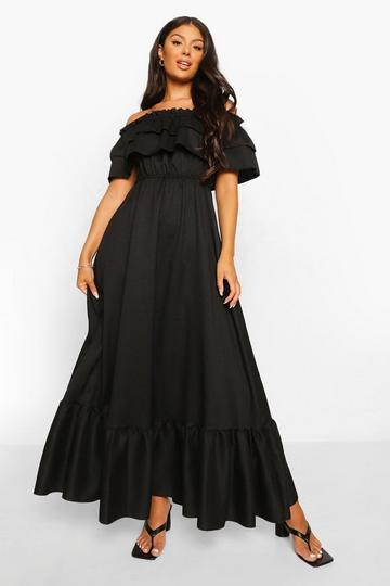 Ruffle Off The Shoulder Maxi Dress black