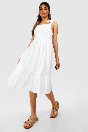  Women's Dresses Ruched Bust Shirred Back Ruffle Hem Cami Dress  Dress for Women (Color : White, Size : Large) : Clothing, Shoes & Jewelry
