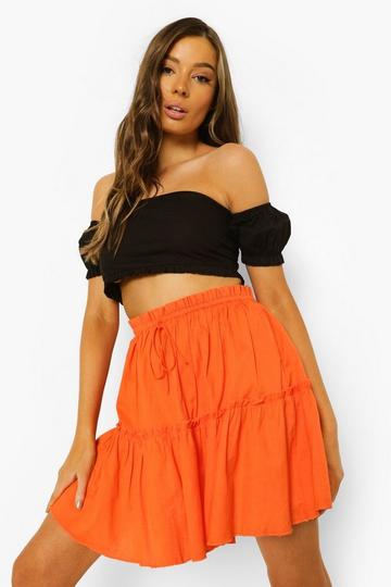 Orange Cotton Ruffle Tiered Mini Skater Skirt