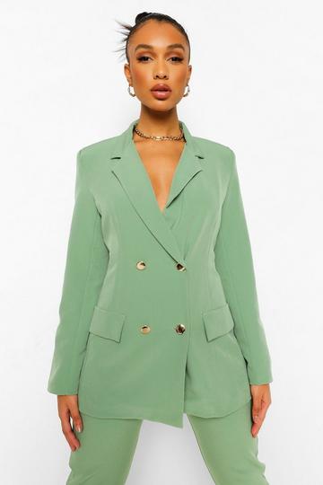 Khaki Double Breasted Fitted Blazer