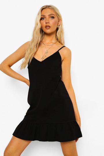 Black Strappy Frill Hem Cami Mini Dress