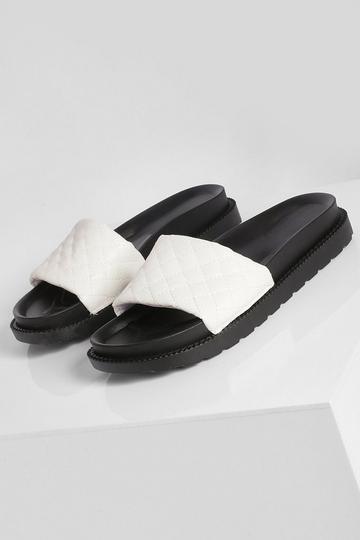 White Quilted Strap Footbed Slider