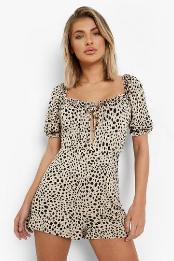 Animal Print Ruched Bust Playsuit stone