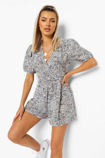 Animal Wrap Cut Out Back Romper ivory