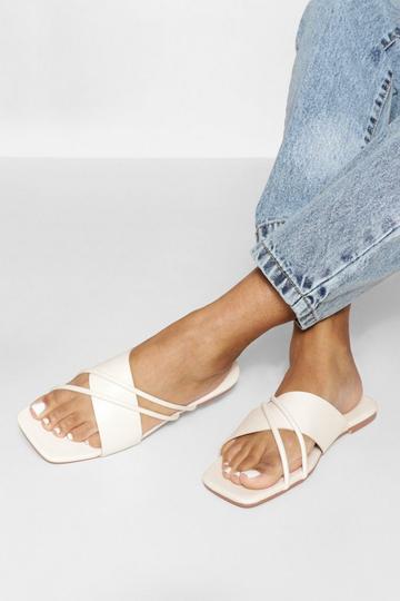 Cream White Multi Strap Crossover Mule