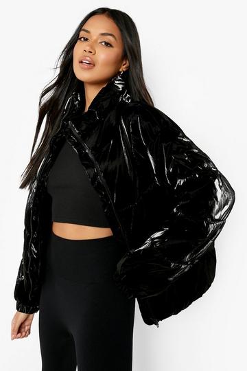 Black Recycled Velvet Look Puffer Jacket