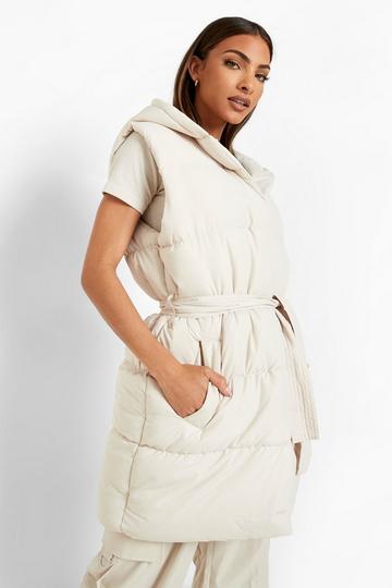 Belted Longline Puffer Gilet cream