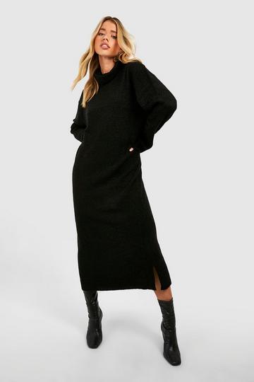 Cowl Neck Midi Knitted Dress black