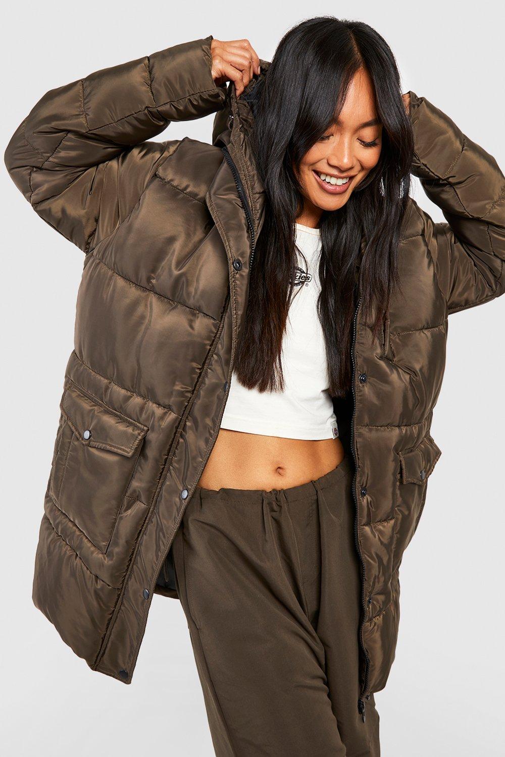 ladies khaki green puffer jacket