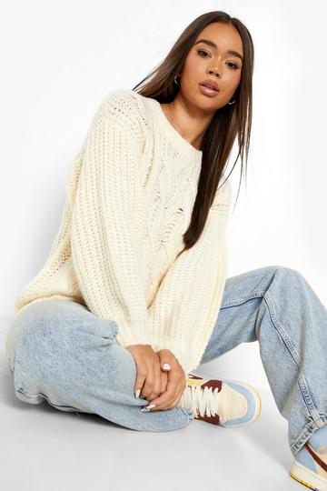 Cream White Chunky Cable Knitted Jumper