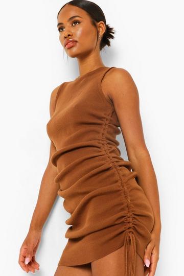 Ruched Side Fine Knit Dress chocolate