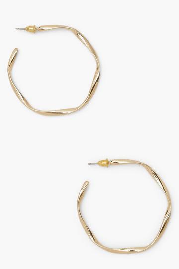 Loose Twist Hammered Hoop Earrings gold