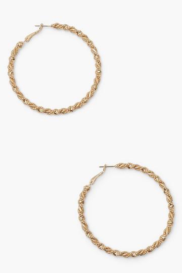Gold Metallic Wrapped Twisted Hoop Earrings