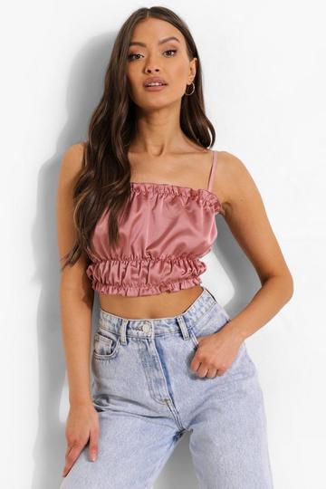 Strappy Satin Ruched Waist Crop Top mauve
