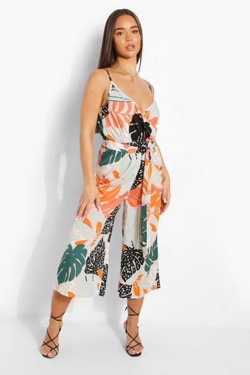 Tropical Tie Waist Wide Leg Jumpsuit multi