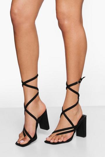 Black Suede Strappy Square Toe Heels