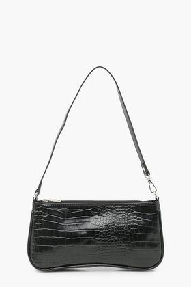 Faux Leather Croc Shoulder Bag