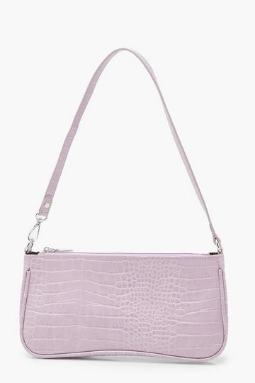 Lilac Purple Croc Simple Zip Wave Base Shoulder Bag