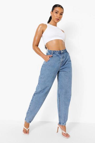 Pleated Tapered Leg Jeans light blue