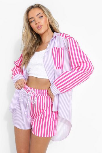 Lilac Purple Contrast Stripe Relaxed Fit Shirt