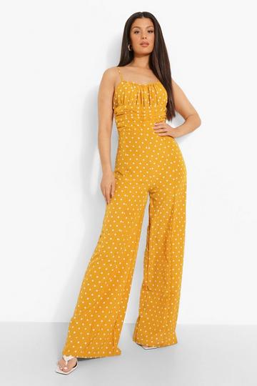 Polka Dot Wide Leg Jumpsuit mustard