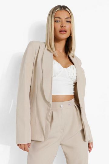 White Plunge Collar Tailored Fitted Blazer