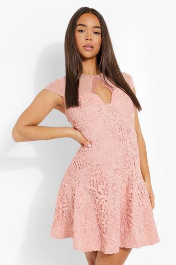 Pink Lace Cut Out Skater Dress