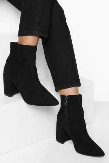 Black Wide Fit Block Heel Pointed Boots