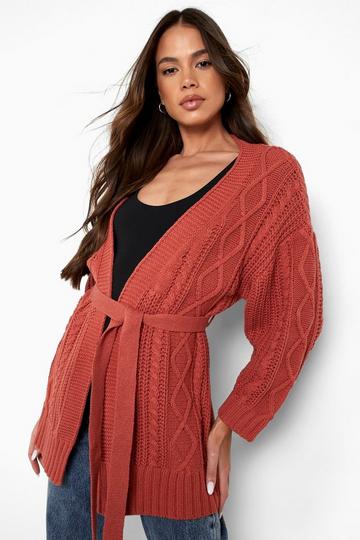 Belted Cable Cardigan rust