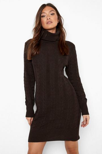 Cable Knitted Jumper Dress chocolate