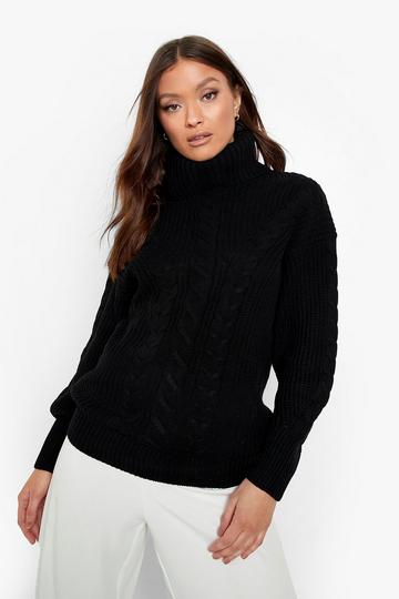Roll Neck Cable Knitted Jumper black
