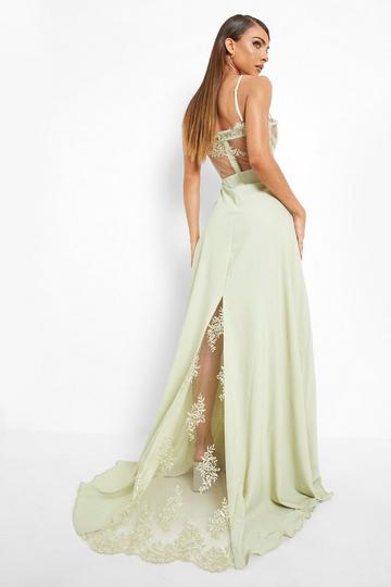 Green Contrast Lace Corset Maxi Dress