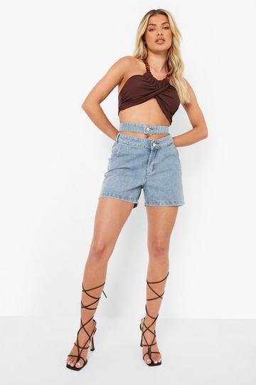 V Front Thong Back Boyfriend Denim Shorts vintage blue